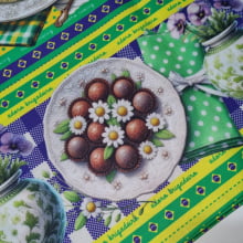 Tecido Tricoline Digital Barrado Comidas Típicas Brasileiras