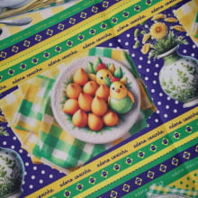 Tecido Tricoline Digital Barrado Comidas Típicas Brasileiras