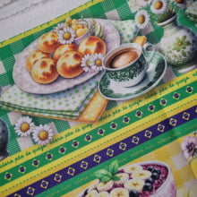 Tecido Tricoline Digital Barrado Comidas Típicas Brasileiras