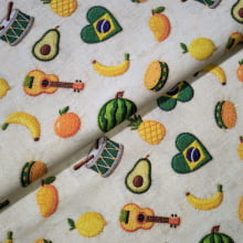 Tecido Tricoline Digital Bordados de Ícones Brasileiros