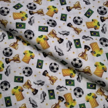 Tecido Tricoline Digital Itens Futebol fd Branco
