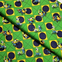 Tecido Tricoline Digital Mini Bandeiras com Pássaros