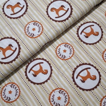 Tecido Tricoline Cavalinho Listrado Marrom e Creme