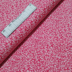 Tecido Tricoline Folhinhas Brancas FD Pink